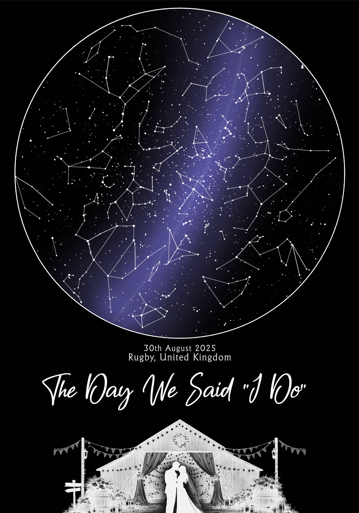 Dark finished star map in a black frame